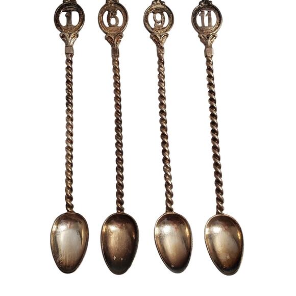 Antique 4 Pc Nickel Silver Coffee Spoon Twist Handle Numbered C.R. Carlstrom - Picture 1 of 14